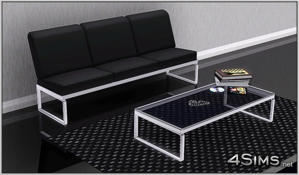 Modern Living Room set: 3 seats sofa plus glass coffee table for Sims 3 by 4Sims